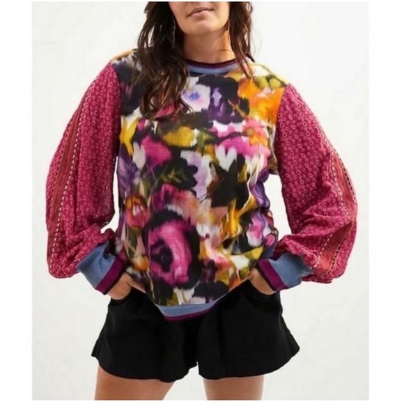 Anthropologie Women's Bl-nk London Multicolor Eyelet BOHO pullover blouse SZ XS - Picture 8 of 8